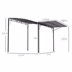 Outsunny 3 x 2.5m Patio Metal Gazebo Pergola Wall Mount Outdoor Shelter, Grey - Additional view 8