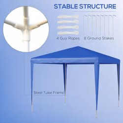 Outsunny Garden Gazebo Marquee Party Tent Wedding Canopy Patio Blue 2.7 x 2.7m
