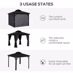 Outsunny 3 x 3.7m Aluminium Outdoor Hardtop Gazebo Canopy 2-Tier Roof Dark Grey - Additional view 6