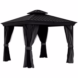 Outsunny 3 x 3.7m Aluminium Outdoor Hardtop Gazebo Canopy 2-Tier Roof Dark Grey - Additional view 8