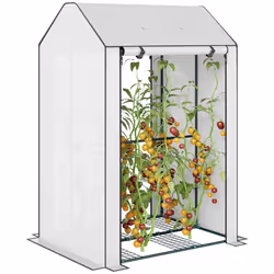 Outsunny Mini Greenhouse with Shelves and Roll Up Door, 100x80x150cm, White - Additional view 8