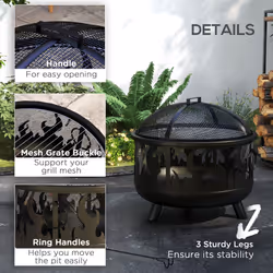Outsunny 61.5cm 2-In-1 Outdoor Fire Pit & Firewood BBQ Garden Cooker Heater - Additional view 4