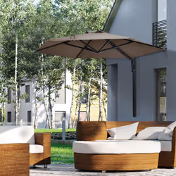 Outsunny Wall-Mounted Parasol Patio Umbrella with Hand to Push System Khaki