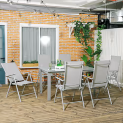 Outsunny 7 Piece Garden Dining Set, Outdoor Table and 6 Chair, Aluminium, Grey