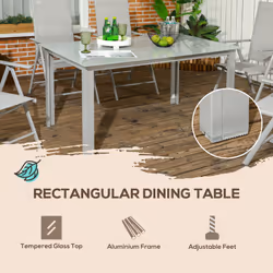 Outsunny 7 Piece Garden Dining Set, Outdoor Table and 6 Chair, Aluminium, Grey - Additional view 6
