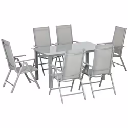 Outsunny 7 Piece Garden Dining Set, Outdoor Table and 6 Chair, Aluminium, Grey - Additional view 8