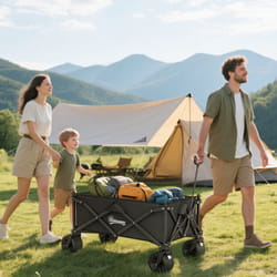 Outsunny Foldable Garden Cart, Outdoor Utility Wagon with Carry Bag, Black