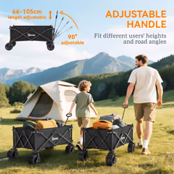 Outsunny Foldable Garden Cart, Outdoor Utility Wagon with Carry Bag, Black