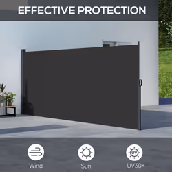 Outsunny Side Awning Retractable, Privacy Screen, 400x160cm, Black