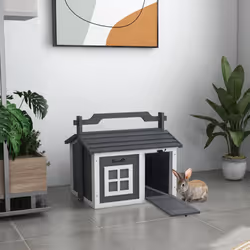 PawHut Rabbit Hutch Indoor Outdoor w/ Top Handle, Openable Roof - Grey