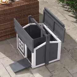 PawHut Rabbit Hutch Indoor Outdoor w/ Top Handle, Openable Roof - Grey