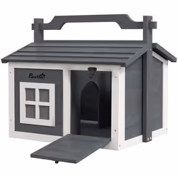 PawHut Rabbit Hutch Indoor Outdoor w/ Top Handle, Openable Roof - Grey - Additional view 8