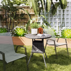 Outsunny Outdoor PE Rattan Dining Table w/ Wood-plastic Composite Top, Grey