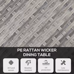 Outsunny Outdoor PE Rattan Dining Table w/ Wood-plastic Composite Top, Grey