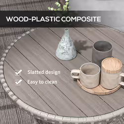 Outsunny Outdoor PE Rattan Dining Table w/ Wood-plastic Composite Top, Grey