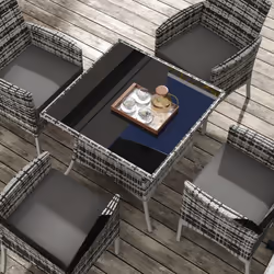 Outsunny Rattan Outdoor Dining Table and Chairs for 4, Mixed Grey - Additional view 6