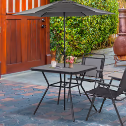Outsunny Faux-marbled Patio Table with Umbrella Hole Steel Frame for Balcony