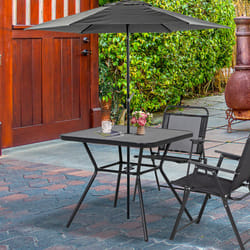 Outsunny Faux-marbled Patio Table with Umbrella Hole Steel Frame for Balcony