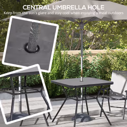 Outsunny Faux-marbled Patio Table with Umbrella Hole Steel Frame for Balcony