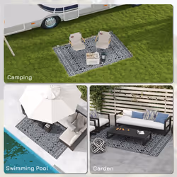 Outsunny Reversible Waterproof Outdoor Rug W/ Carry Bag, 182 x 274cm, Black