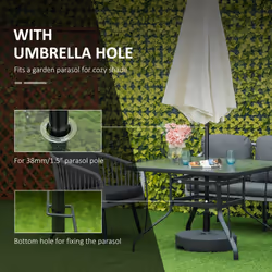 Outsunny 106.5cm Square Patio Dining Table with Parasol Hole, Glass Top