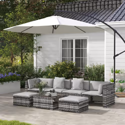 Outsunny 7 PCs Rattan Garden Furniture Set with Side Shelf, Stools, Table, Grey