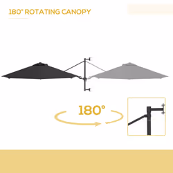 Outsunny Sun Parasol with Vent, Wall Umbrella for Patio, Garden, Pool, Grey