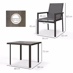 Outsunny 5 Piece Garden Dining Set, Outdoor Table and 4 Chairs, Grey - Additional view 7