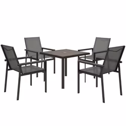 Outsunny 5 Piece Garden Dining Set, Outdoor Table and 4 Chairs, Grey - Additional view 8
