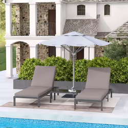 Outsunny 3-PCS PE Rattan Lounge Set, Aluminium Recliner Sofa Bed Set, Grey