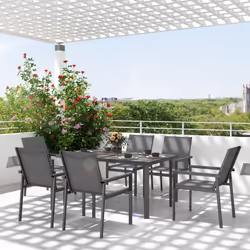 Outsunny 7 Piece Garden Dining Set, Outdoor Table and 6 Chairs, Grey