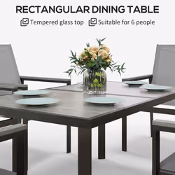 Outsunny 7 Piece Garden Dining Set, Outdoor Table and 6 Chairs, Grey