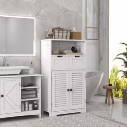 kleankin Freestanding Bathroom Storage Cabinet with Louvred Doors, White