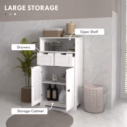 kleankin Freestanding Bathroom Storage Cabinet with Louvred Doors, White