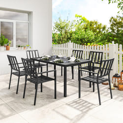 Outsunny 7 PCs Garden Dining Set w/ Stackable Chairs and Metal Top Table, Black