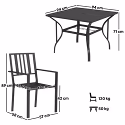 Outsunny Garden Dining Set w/ 4 Stackable Cushioned Chairs and Metal Top Table