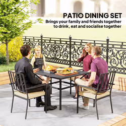Outsunny Garden Dining Set w/ 4 Stackable Cushioned Chairs and Metal Top Table - Additional view 5