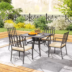 Outsunny Garden Dining Set w/ 4 Stackable Cushioned Chairs and Metal Top Table - Additional view 7