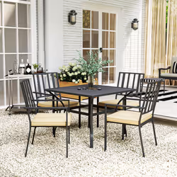 Outsunny Garden Dining Set w/ 4 Stackable Cushioned Chairs and Metal Top Table - Additional view 8