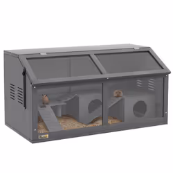 PawHut Wooden Hamster Cage for Gerbils w/ Suspension Bridge, Ladders - Additional view 8