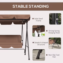 Outsunny Outdoor 3-person Porch Swing Chair with Adjustable Canopy Brown