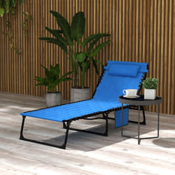 Outsunny Foldable Sun Lounger w/ Reclining Back, Sun Lounger w/ Padded Seat Blue