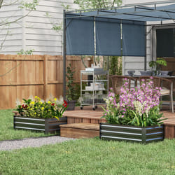 Outsunny Set of 2 Raised Garden Bed Galvanised Planter Box, Grey
