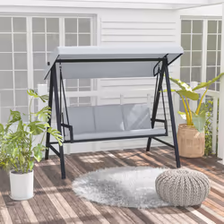 Outsunny 3 Seater Garden Swing Chair with Adjustable Canopy and Cushions, Grey