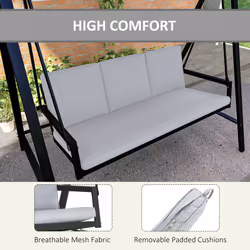 Outsunny 3 Seater Garden Swing Chair with Adjustable Canopy and Cushions, Grey
