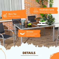 Outsunny 7 Piece Garden Dining Set, Steel Outdoor Table and Chairs, Black - Additional view 4