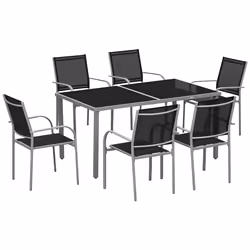 Outsunny 7 Piece Garden Dining Set, Steel Outdoor Table and Chairs, Black - Additional view 8