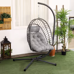 Outsunny PE Hanging Swing Chair w/ Thick Cushion, Patio Hanging Chair, Grey