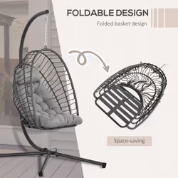 Outsunny PE Hanging Swing Chair w/ Thick Cushion, Patio Hanging Chair, Grey