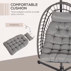 Outsunny PE Hanging Swing Chair w/ Thick Cushion, Patio Hanging Chair, Grey - Additional view 4